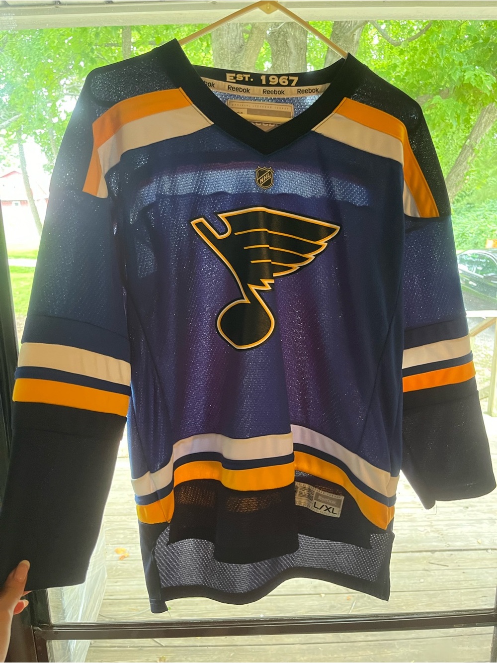 Reebok St. Louis Blues Navy, Gold & White V-Neck Hockey Sweater